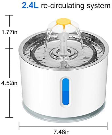  فواره آب آشامیدنی خانگی برقی خودکار 2.4 لیتری از جنس استیل ضد زنگ، فوق العاده بی صدا با 3 نور LED،  حالت تهویه آب حیوانات خانگی، فیلترهای جایگزین 2 بسته