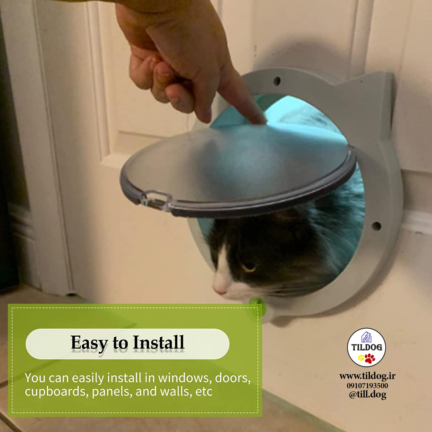 طراحی قفل]درب گربه دارای قفل است، شما به راحتی می توانید ورود و خروج حیوان خانگی خود را کنترل کنید.