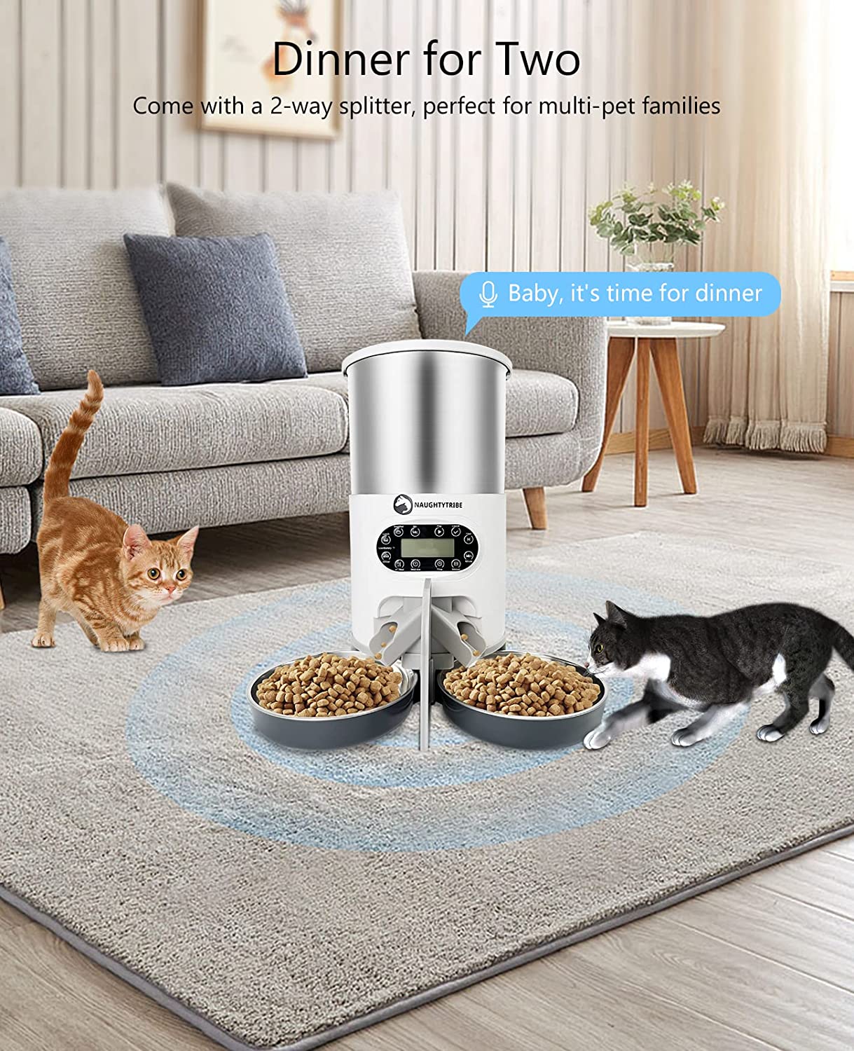 غذا خوری گربه اتوماتیک  4.5 لیتری ( تغذیه کننده دو طرفه خودکار حیوانات خانگی ) برند: NAUGHTYTRIBE کد : E 180