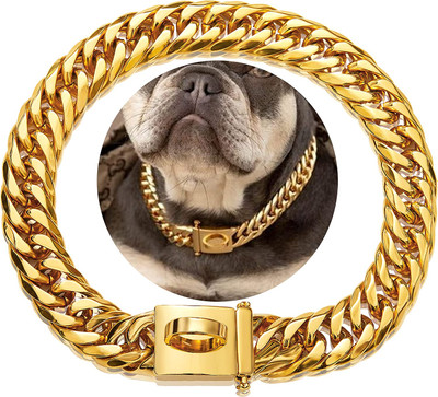 قلاده سگ با زنجیر طلای مادام العمر برند W/Wlifetime  کد ST 410 ،  یک زنجیر 16 میلی متری 18 عیار سگ کوبایی با سگک محکم قلاب فلزی زنجیره ای