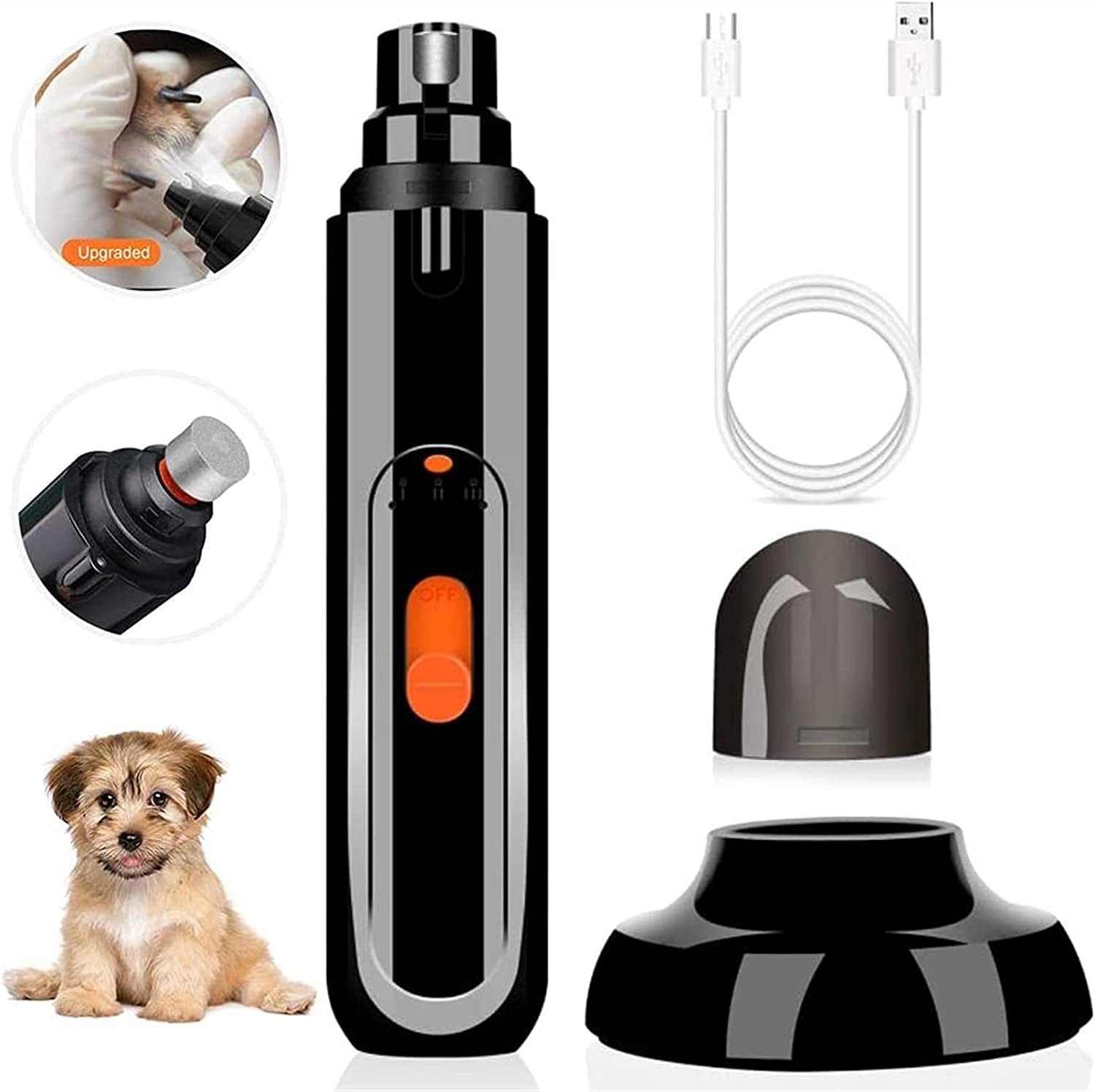 سوهان ناخن سگ با نور LED - ناخن‌گیر برقی 3 سرعته ارتقا یافته و قدرتمند برای نظافت و صاف کردن پنجه‌ها بدون درد برای سگ‌ها و گربه‌های کوچک متوسط بزرگ