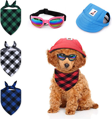 روسری نخی کلاه سگ بیسبال مثلثی-2PCS کلاه بیسبال سگ قابل تنظیم عینک سگی-2عدد عینک آفتابی سگ قابل تنظیم برای نژادهای کوچک متوسط ​​(متوسط)