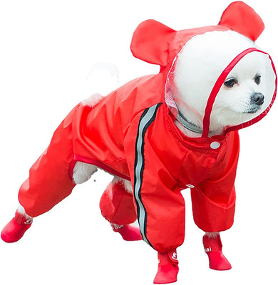 لباس ضد آب بارانی سگ برای حیوانات خانگی با کلاه شفاف و پوشش کامل بدن چهار پا