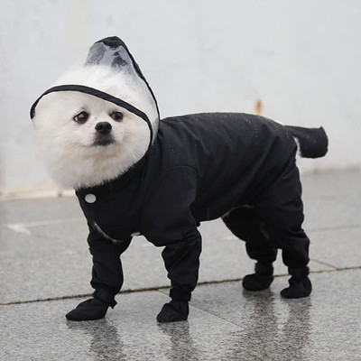 کت بارانی سگ خانگی ناز کت بارانی با پوشش کامل بدن 4 پا با پوشش محافظ تمام بدن با لبه شفاف کلاهی ضد آب