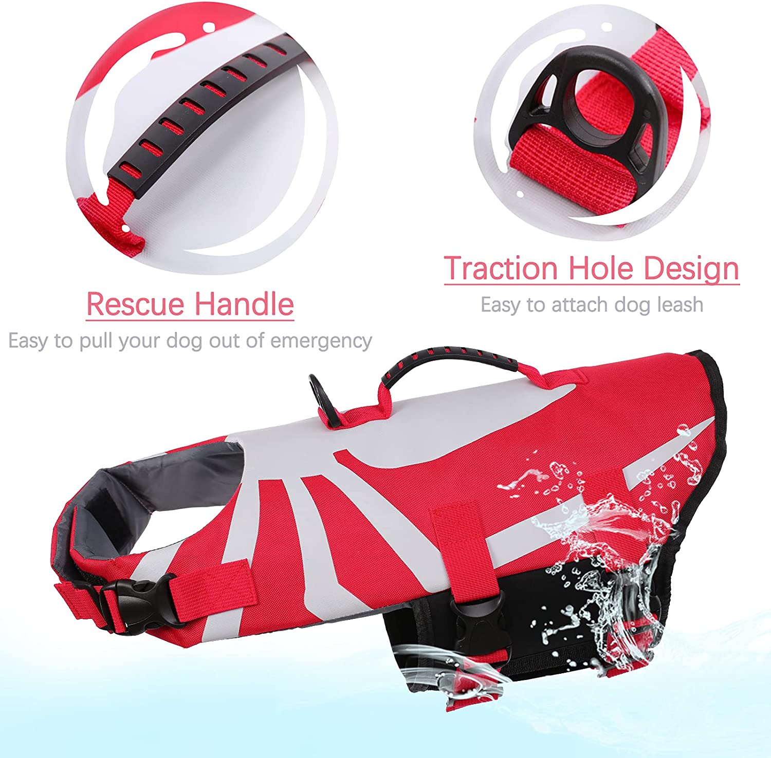  بسته شدن راحت Velcro و سگک های آزاد کننده سریع در اطراف گردن و بدنه شناور نجات به شما این امکان را می دهد که با توجه به اندازه سگ تنظیم شده و برای حداکثر ایمنی محکم نگه دارید