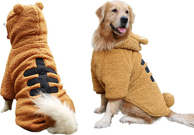 لباس سگ دایناسور خنده دار هالووین کت گرم پشم گوسفند زمستانی طلایی رتریور 