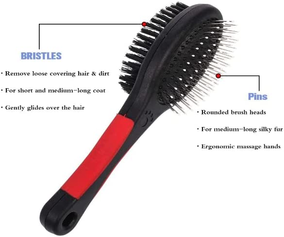  2 برس نظافت ترکیبی، در یک طرف نوک های فولادی ضد زنگ با پوشش محافظ برای از بین بردن موهای شل و باز کردن کت. 