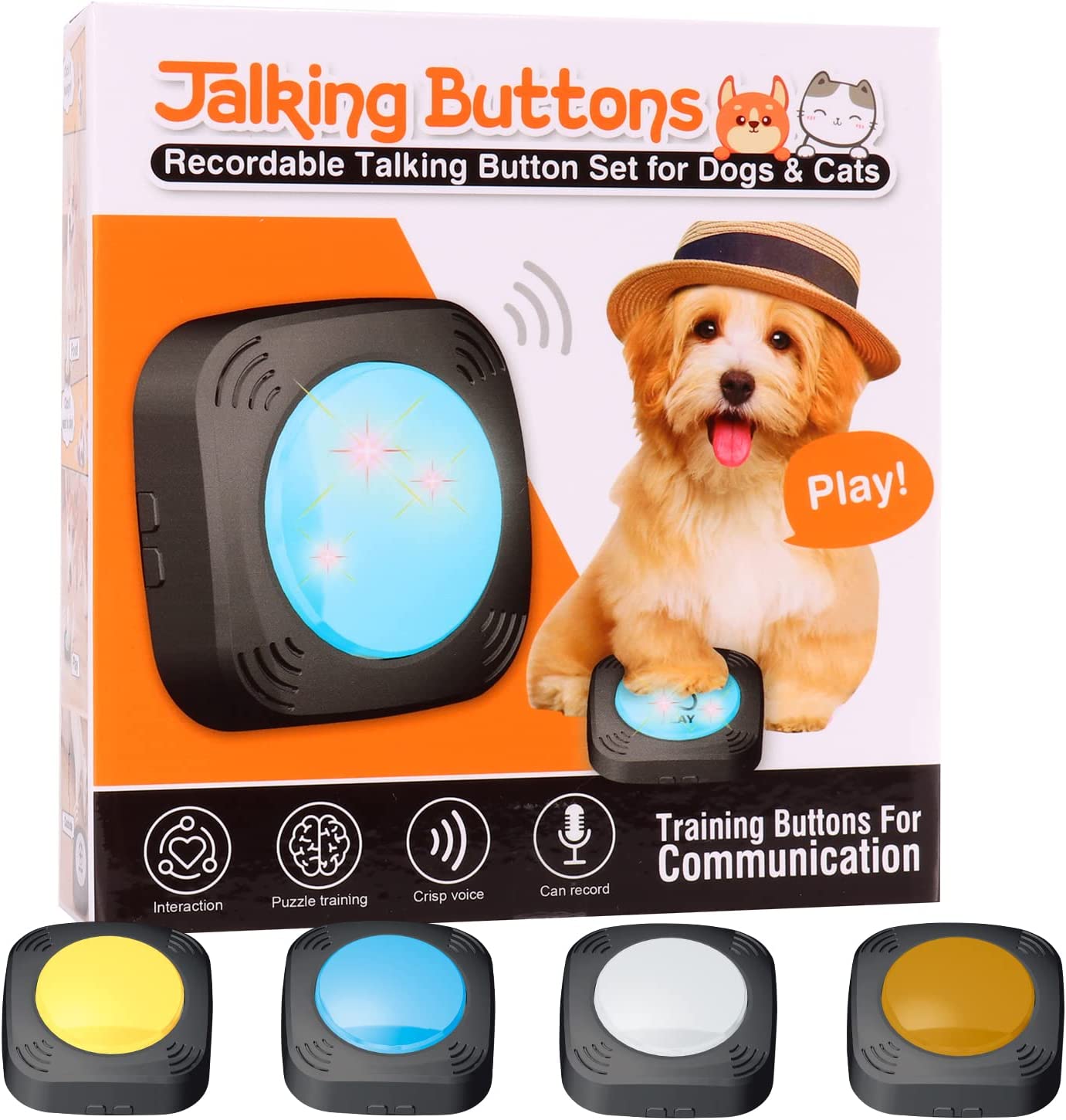دکمه های ارتباط با سگ ( مجموعه 4 دکمه گفتار ارتباطی قابل ضبط ) برند : CSD کد : D 300