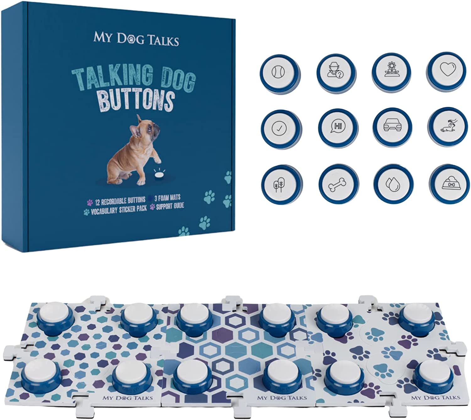 دکمه های قابل ضبط برای ارتباط حیوانات خانگی (12 دکمه | 3 تشک | 36 برچسب) برند : My Dog Talks کد : D 340
