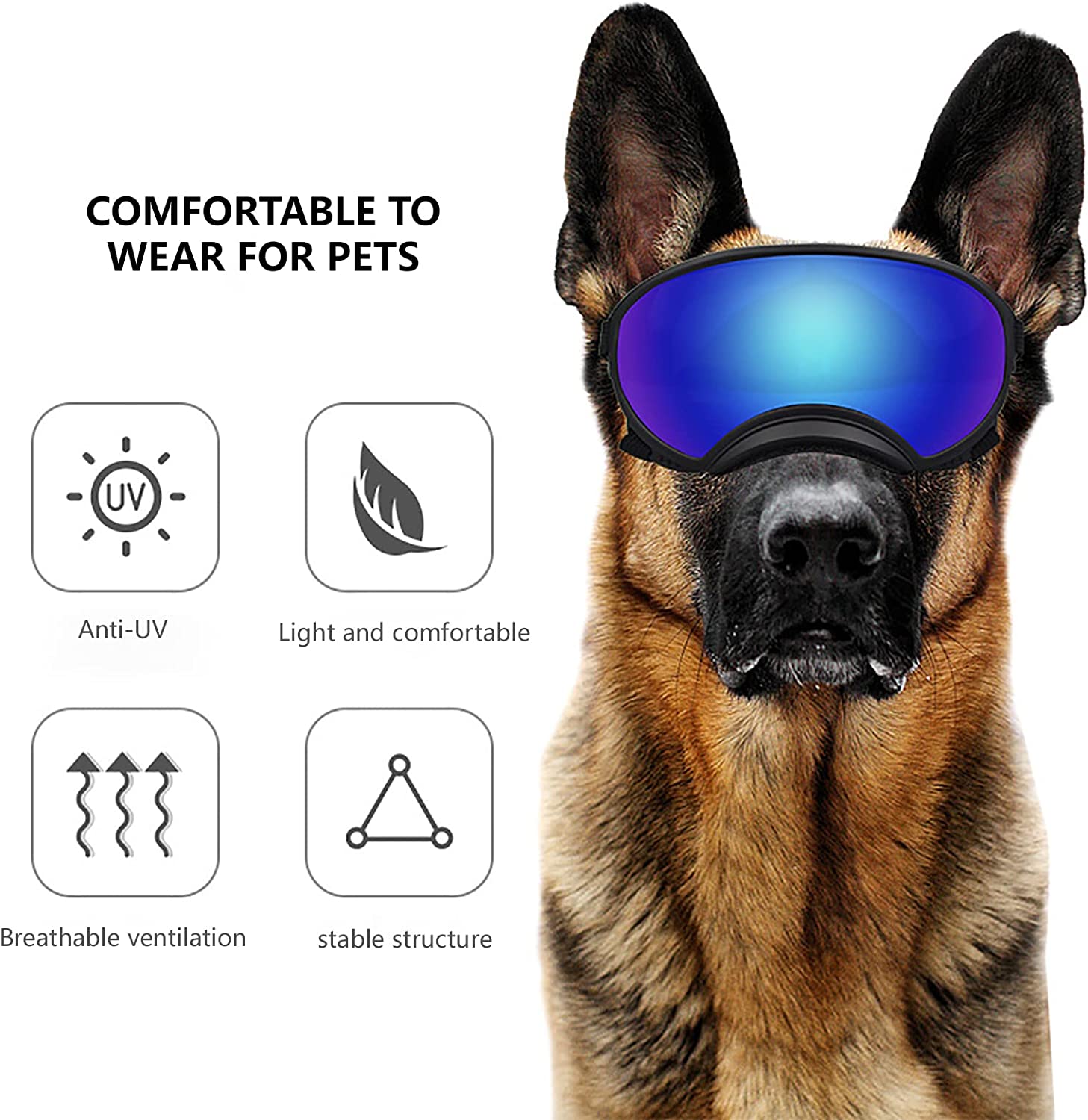  پد فریم نرم در اطراف عینک آفتابی برای راحتی و سازگاری با پوست. ساختار داخلی جادار به چشم سگ شما فشار نمی آورد