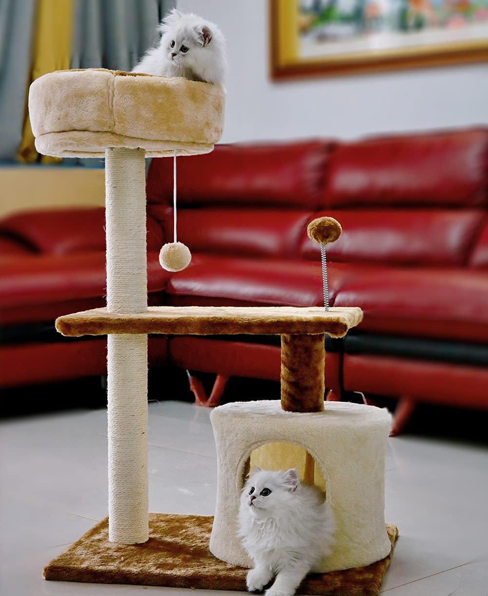 این درخت گربه 3 طبقه خواب و بازی ساعت ها سرگرمی و ماجراجویی را برای گربه شما فراهم می کند و همچنین مکانی راحت برای پنهان شدن یا خوابیدن ارائه می دهد