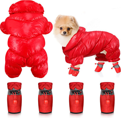 کاپیشن زمستانی سگ با ست 4 تکه چکمه گرم برند: Frienda  کد : PS 555