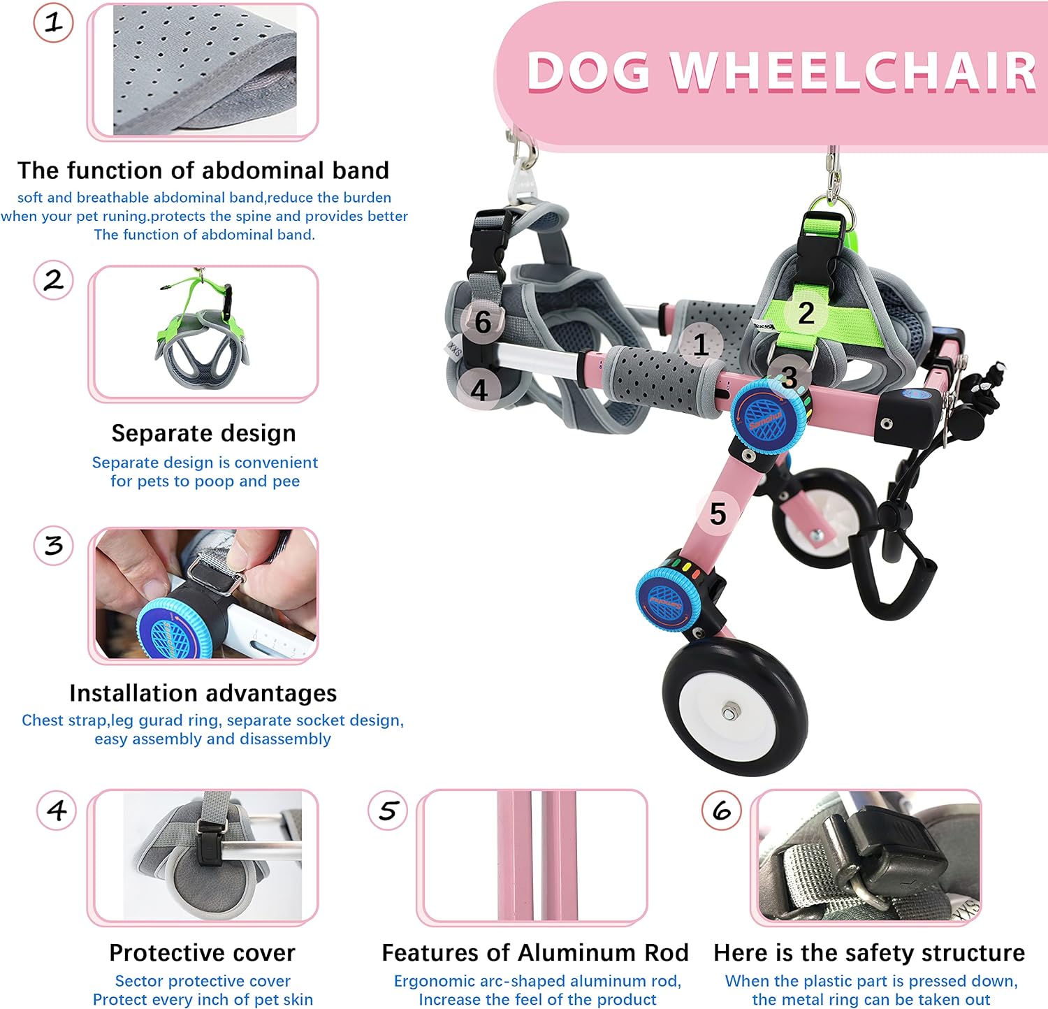 ویلچر سگ قابل تنظیم ، ویلچر سگ تاشو برای پاهای پشتی برند : HobeyHove کد :   W 220