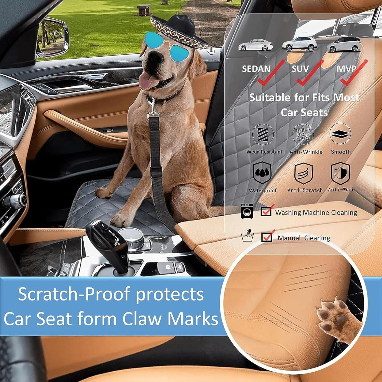 روکش صندلی جلو ماشین سگ ، ضد خش ، ضد آب ، با بند سگ برند: YHOME کد : SM 625