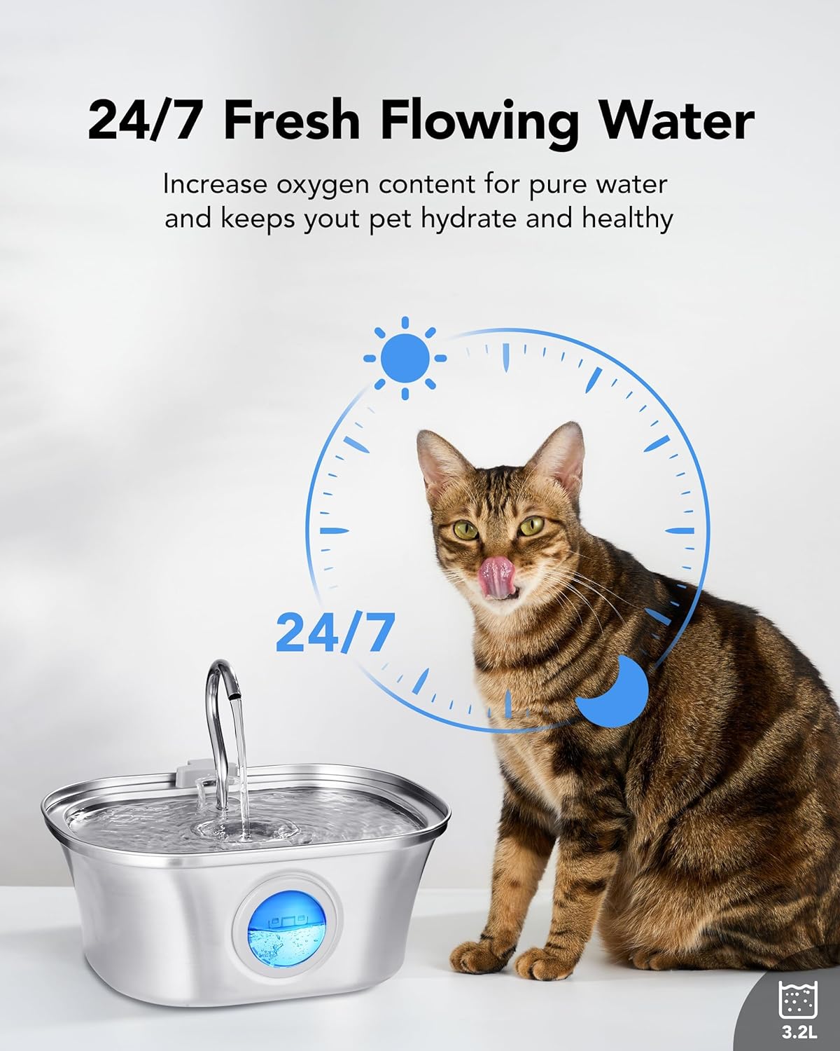آبخوری گربه با پنجره سطح آب با پمپ فوق العاده بی صدا، سیستم چند فیلتراسیون برند : TERRIFI  کد : F 141