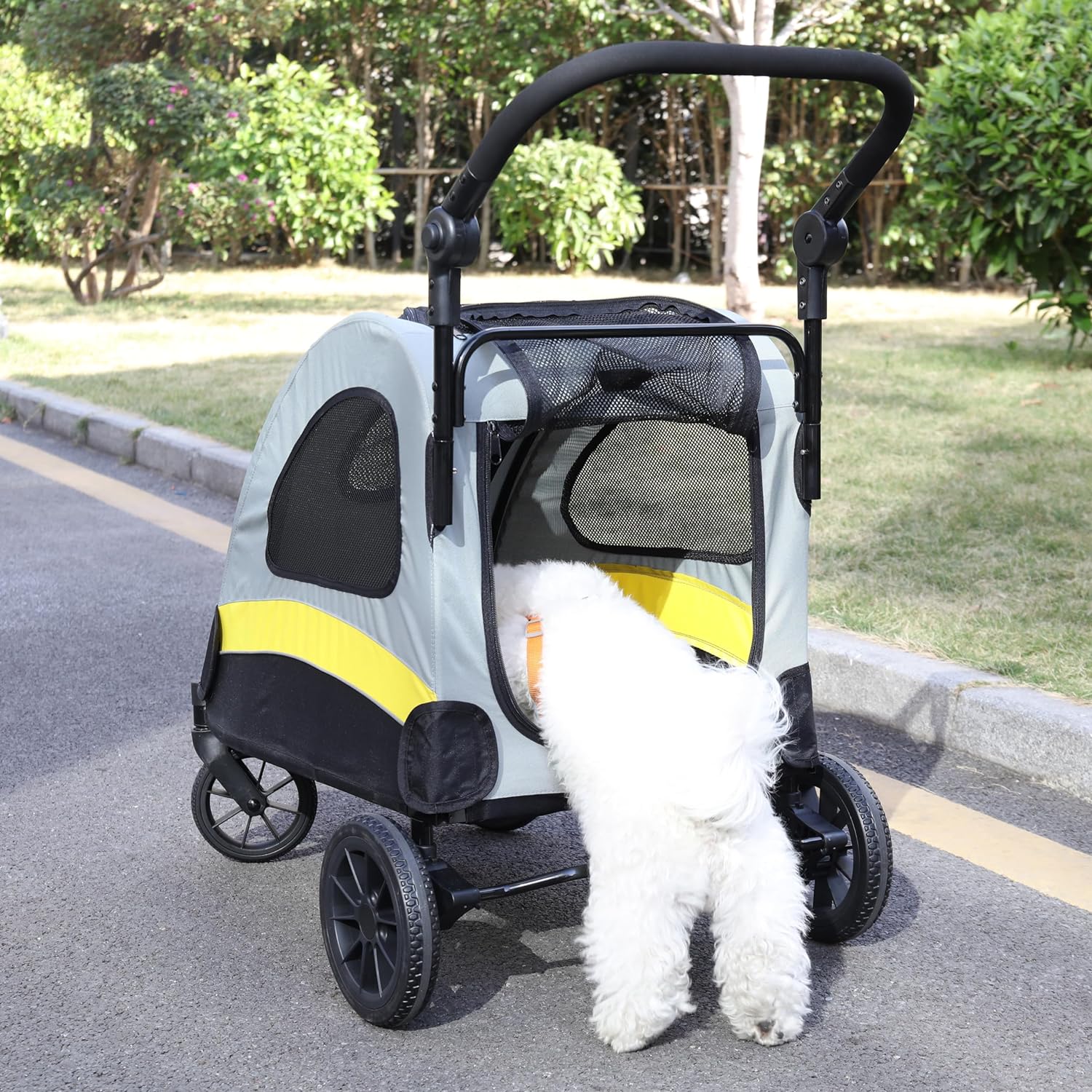 کالسکه سگ ، صندلی چرخدار خانگی با 4 چرخ قوی و سنگین با ترمز در عقب ، جلو برند : Wisfor  کد : KL 950