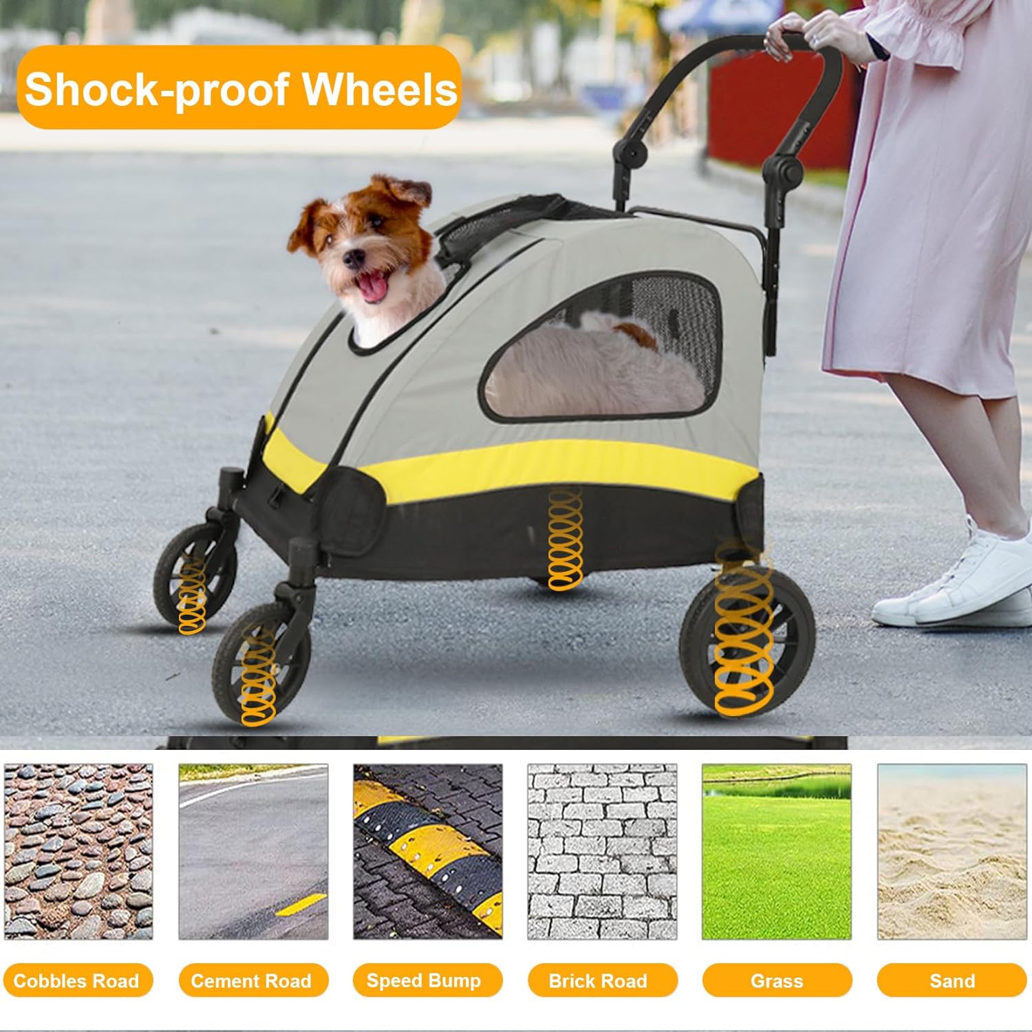 کالسکه سگ ، صندلی چرخدار خانگی با 4 چرخ قوی و سنگین با ترمز در عقب ، جلو برند : Wisfor  کد : KL 950
