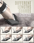 گیرههای ماشین اصلاح از تیغه سرامیکی ایمن استفاده شده که هنگام کوتاه کردن موهای بلند روی پوست حیوان خانگی باعث درد و یا تحریک نمیشود و با دو تیغه نواحی باریک را به خوبی اصلاح می کند.