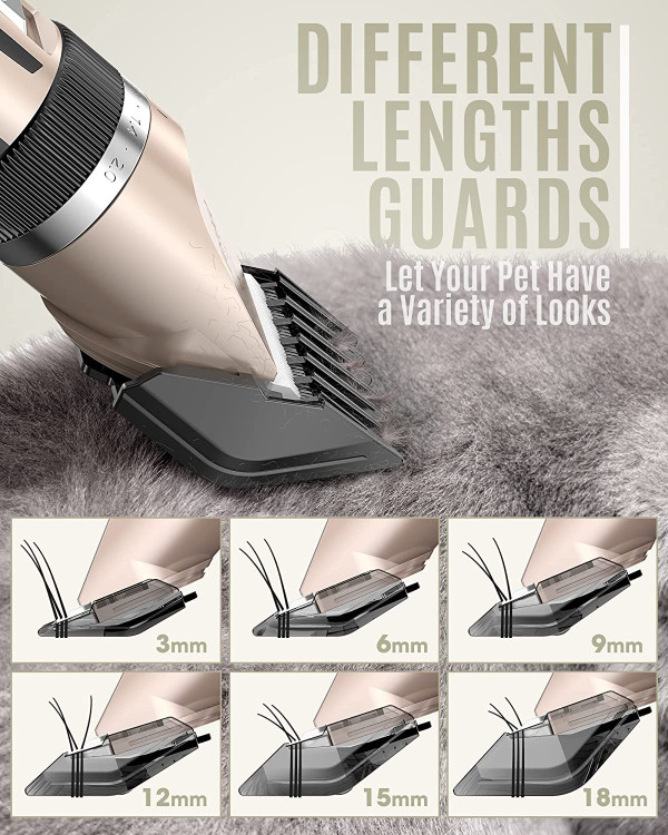 گیرههای ماشین اصلاح از تیغه سرامیکی ایمن استفاده شده که هنگام کوتاه کردن موهای بلند روی پوست حیوان خانگی باعث درد و یا تحریک نمیشود و با دو تیغه نواحی باریک را به خوبی اصلاح می کند.