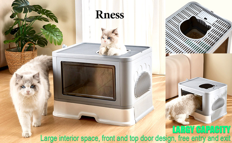 دارای خاصیت ویژه ی ضد پاشیده شدن بالا، درب جلو شفاف با باز شدن سریع، کشوی تمیز کردن آسان، شامل کفگیر بستر گربه، رنگ صورتی مناسب انواع گربه های خانگی می باشد.