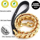 زنجیر با یک دسته چرمی، متصل به پرچ های دوگانه برای حداکثر راحتی و کنترل به پایان رسیده است.