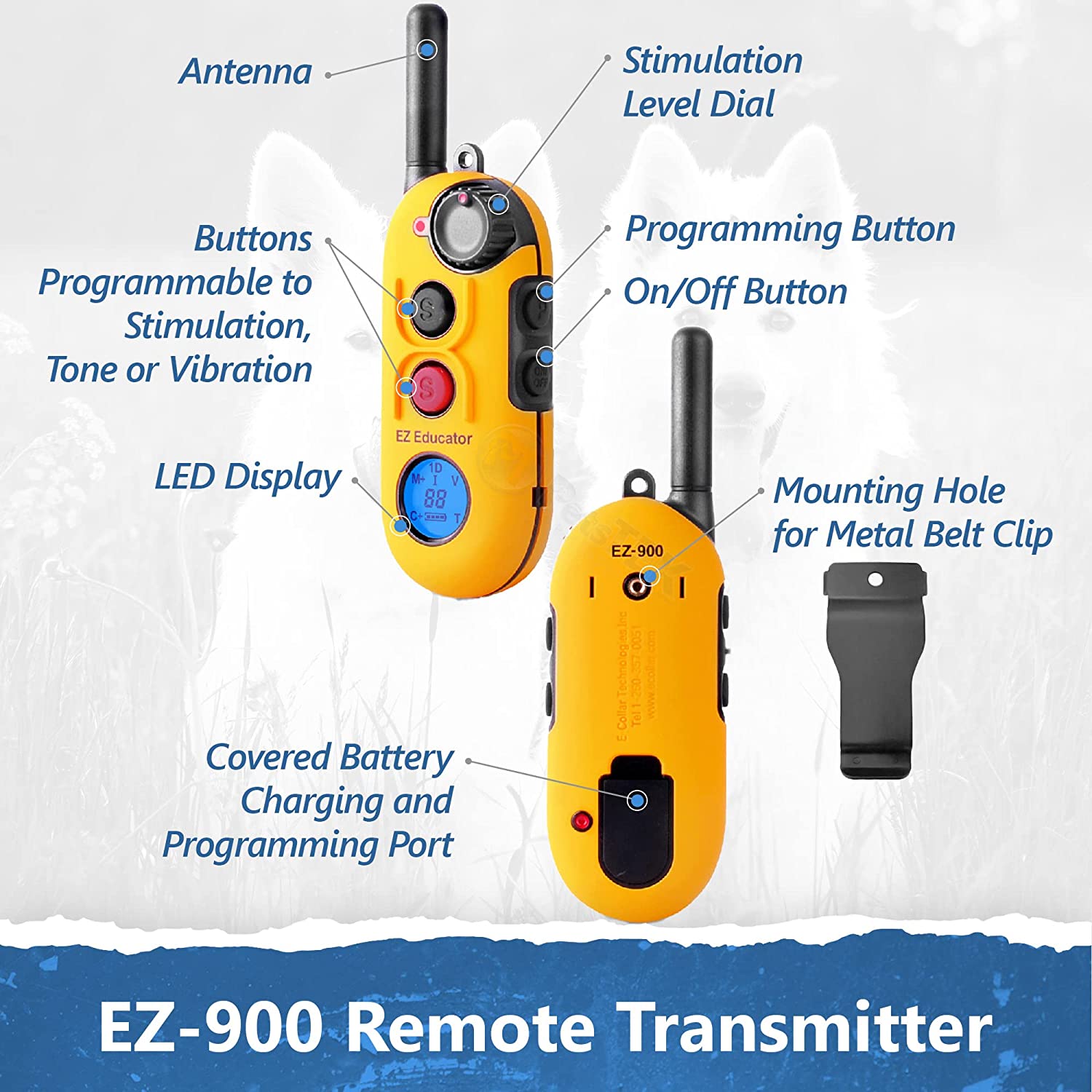 این مجموعه ای از 2 آیتم است: Easy Educator - EZ-900 و کیت آموزش کلیکر آموزش سگ . ایده آل برای حیاط خلوت، پارک ها، مسابقات، کار پلیس k-9، هر نوع شکار و آموزش میدانی بزرگ.