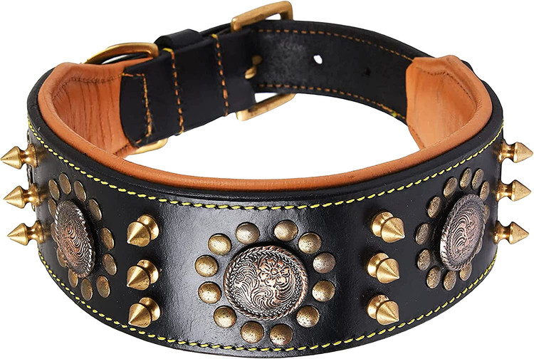 قلاده سگ چرم اصل سری پانک | دانه کامل، درجه زین، لوکس سنگین، شیک، راحت، بهترین برای نژادهای متوسط، بزرگ