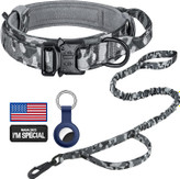 قلاده سگ تاکتیکی سگ ، آموزش نظامی قابل تنظیم با دسته کنترلی و سگک فلزی سنگین برای سگهای متوسط و بزرگ، با وصلهها و قابهای برچسب هوا (XL، Camo-Set)