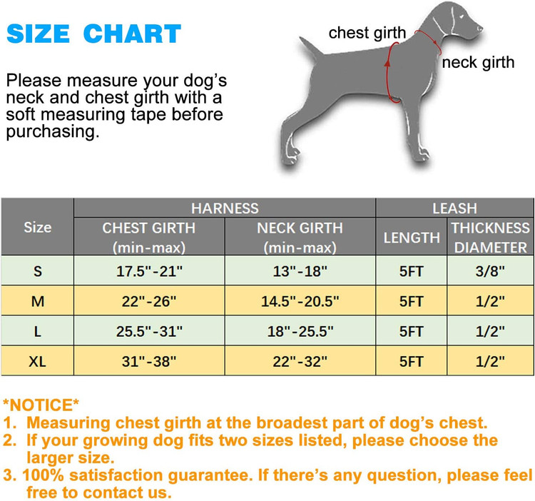 مهار سگ با طراحی ساده و سگک های سریع گیر که گذاشتن و درآوردن آن را آسان می کند. ویژگی قفل در هر دو snap ایمن تر می کند، 100% عدم جدا شدن تصادفی را تضمین می کند.