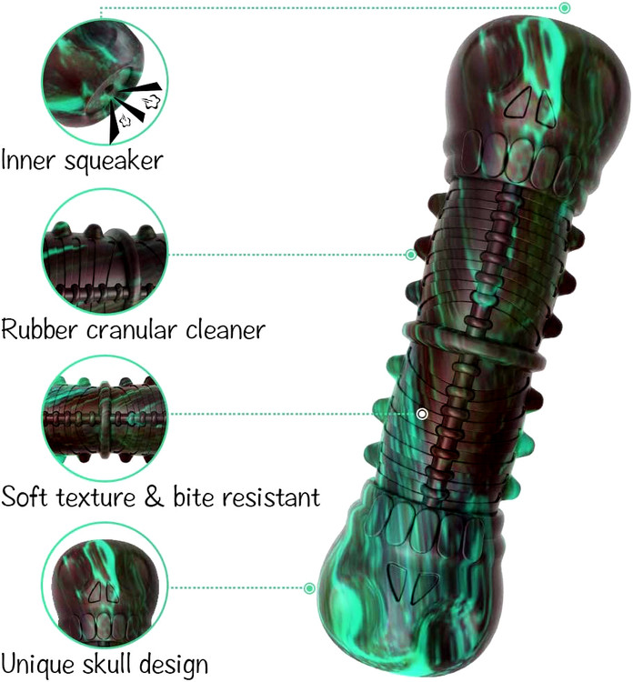 سگ شما با یک حس رضایت بخش با جویدن این اسباب بازی بی نظیر به شکل جمجمه را دوست خواهد داشت! این اسباببازی جویدن سگ میتواند دندانهای سگ را تمیز کند