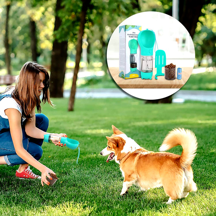بطری آب سگ یک بطری طراحی شده ارتقا یافته است. از فنجان آب، فنجان نگهداری مواد غذایی و یک بیل تشکیل شده است. علاوه بر این، یک کیف راحتی به عنوان هدیه ارائه می شود