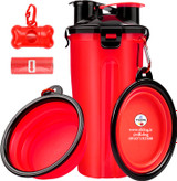 یک بطری آب قابل حمل سگ با کیسه مدفوع سگ برای پیاده روی، کمپینگ و پیاده روی