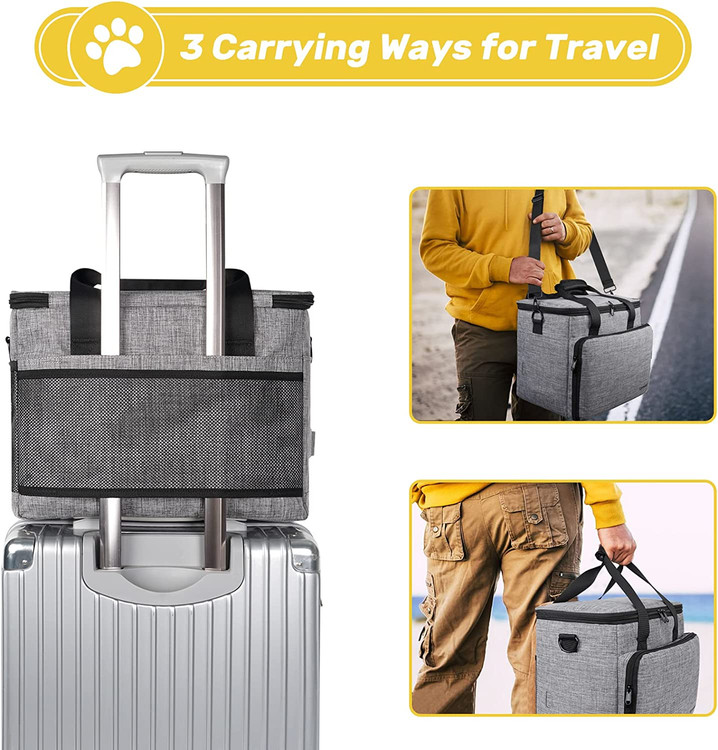 کیف مسافرتی سگ برای لوازم، نیازهای هر حیوان خانگی را در یک مکان نگه می دارد. طراحی شده با محفظه های بزرگ برای نگهداری غذای سگ، اسباب بازی، پوشک و موارد دیگر، همچنین جیب های کناری برای نگهداری کیسه های مدفوع