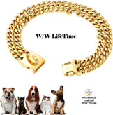 قلاده زنجیر فلزی پیاده روی با طراحی سگک ایمن، 18 عیار جویدنی محکم کوبایی پیوند قوی برای سگ های متوسط آمریکایی پیتبول ژرمن شپرد (20 میلی متر، 24 اینچ)