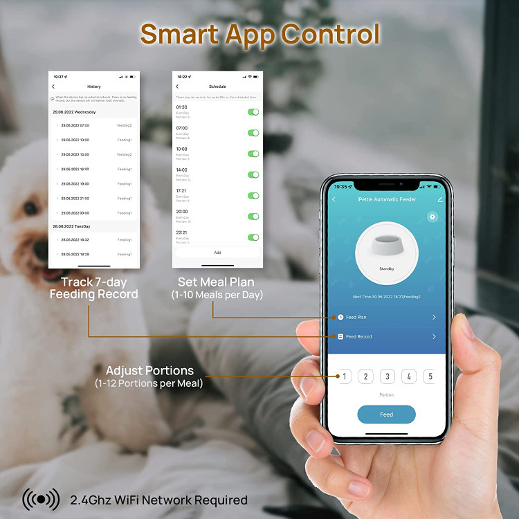با ظرفیت 5 لیتر / 21 فنجان، تغذیه گربه WiFi برای غذای خشک با کنترل برنامه، 1 تا 10 وعده غذایی در روز، کاسه و ضبط صدا با حالت عملکرد خودکار