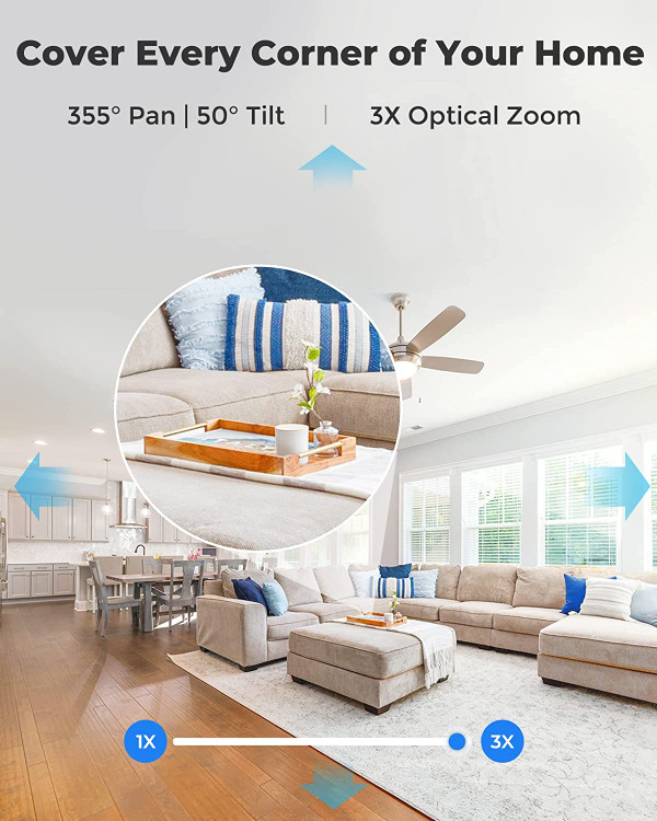 این دوربین PTZ WiFi می تواند 355 درجه افقی و 50 درجه عمودی بچرخد