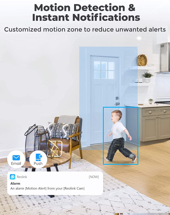 میتوانید به سادگی آن را از طریق نرمافزار Reolink بصری (رایگان برنامه/کلینت Reolink در تلفنهای iOS یا Android، رایانههای شخصی Windows یا Mac) حرکت دهید و کج کنید تا هر گوشه از خانه خود را کنترل کنید.