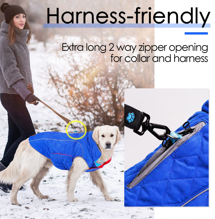 ترکیب بست الاستیک و قلاب و حلقه زیر شکم پوشیدن و درآوردن آن را آسان می کند، زیپ ضدآب بلند در پشت آن را برای ترکیب هر نوع مهار آسان می کند و راحتی بیشتری را به دوستان پشمالو شما در هنگام پوشیدن ارائه می دهد.