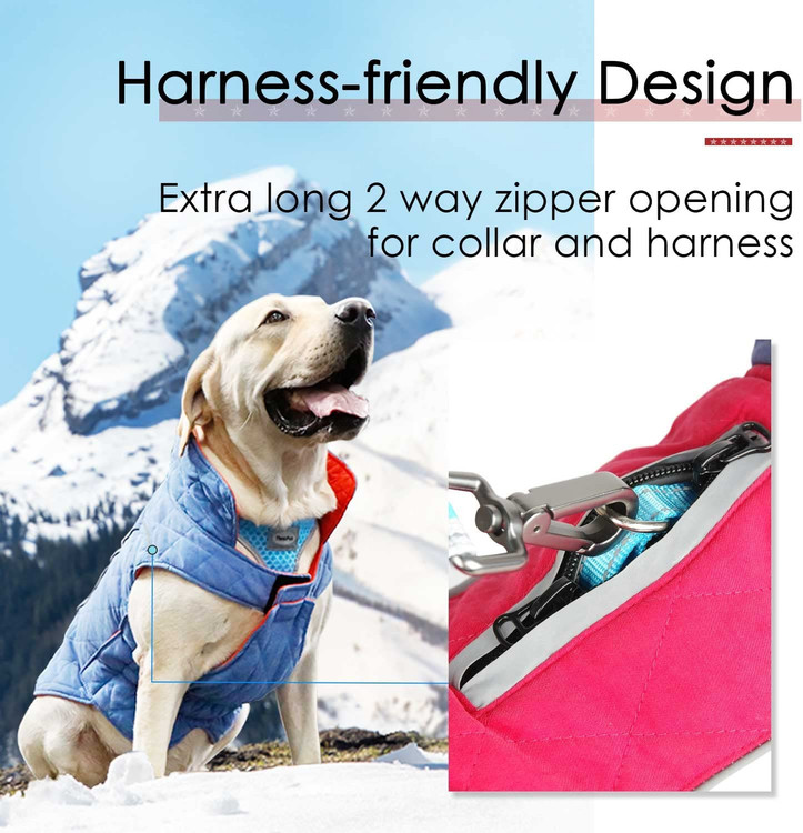 این لباس سگ 3 لایه، همه کاره و شیک است. یک طرف پارچه گرم و نرم است و طرف دیگر پارچه پلی استر، ضد باد و مواد دافع آب است