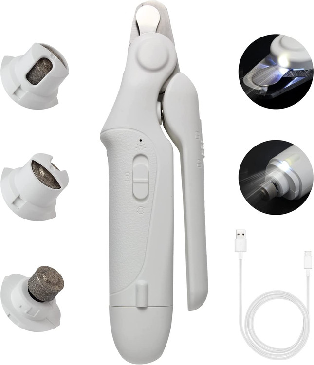 ناخن گیر سگ، ناخن اصلاح شده 2 در 1 برای حیوانات خانگی با نور LED، ناخن گیر قابل شارژ USB، نظافت حرفه ای پنجه های بدون درد، ناخن گیر بی صدا برای سگ های بزرگ، سگ های متوسط و کوچک