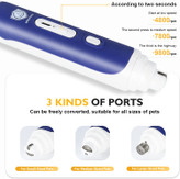 2 چراغ LED در این سمت وجود دارد. از آسیاب، و با 3 پورت برای مطابقت با حیوانات خانگی کوچک، متوسط یا بزرگ. 3 سرعت را می توان سوئیچ کرد. جک شارژ USB، قابل شارژ، مدت زمان طولانی، قابل حمل.