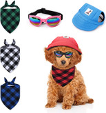 روسری نخی کلاه سگ بیسبال مثلثی-2PCS کلاه بیسبال سگ قابل تنظیم عینک سگی-2عدد عینک آفتابی سگ قابل تنظیم برای نژادهای کوچک متوسط (متوسط)