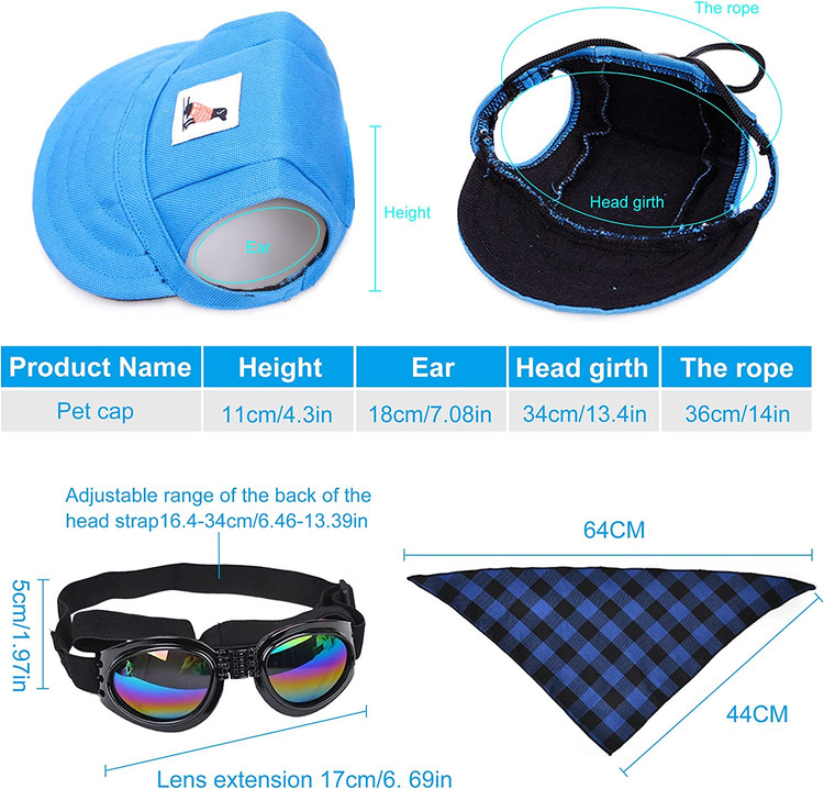 ست خنک ترکیبی روسری و کلاه و عینک آفتابی Perfekt Love برای عکاسی، مسافرت، پیاده روی، استفاده در ساحل، ست مناسبی برای آرایش حیوانات خانگی در جشنواره های مختلف مانند کریسمس و هالووین است.