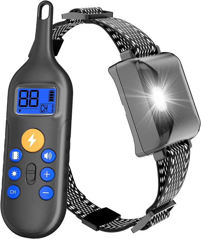 قلاده آموزش سگ - قلاده شوک شارژی سگ با ریموت 2600 فوت، قلاده E ضد آب برای آموزش سگ با 4 حالت، شوک، لرزش، بوق، نور، قلاده برقی برای سگ های کوچک متوسط بزرگ