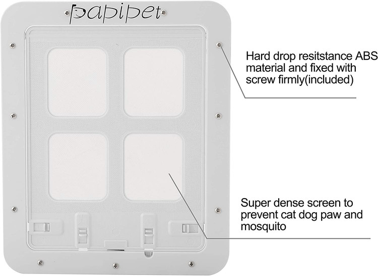 درب سگ/گربه پاپیپت دارای فلپ مغناطیسی است. پانل درب به طور خودکار پس از عبور از در بسته می شود.