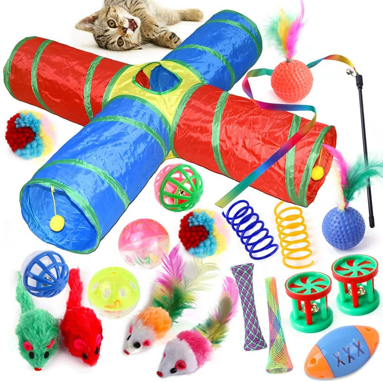 تونل 4 طرفه گربه جمع شونده، برای گربه های داخل ساختمان، اسباب بازی پر گربه تعاملی پرزدار موش توپ چروک اسباب بازی برای گربه توله سگ بچه گربه خرگوش گربه