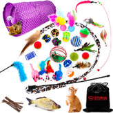 ست اسباب بازی های گربه 33 عددی، مجموعه اسباب بازی های بچه گربه، تونل دو طرفه برای گربه های داخل خانه، ماهی گربه ای، 2 چوب تیزر تعاملی با 4 پر، موش های کرکی و موارد دیگر