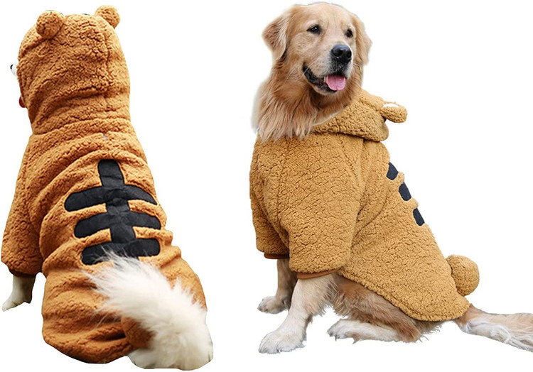 لباس سگ دایناسور خنده دار هالووین کت گرم پشم گوسفند زمستانی طلایی رتریور