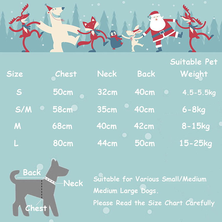 این لباسهای زیبای سگ با طرحهای زیبای بابا نوئل، گوزن شمالی و دانههای برف طرح کریسمس چاپ شدهاند، همچنین هدیهای بسیار خوب برای سگ یا گربه شماست.