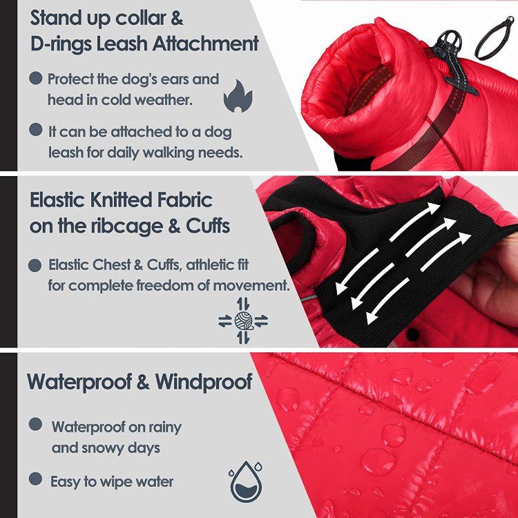 بیرون از پوسته محافظ ضد آب و مقاوم در برابر باد ساخته شده است که بهترین محافظت را در برابر باد، باران و رطوبت ارائه می دهد! سگ کوچک خود را از هوای سرد بارانی و برفی گرم و خشک نگه دارید.